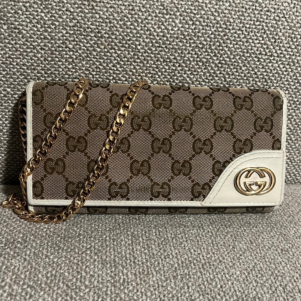 Gucci Authentic long wallet repainted leather trim  WOC